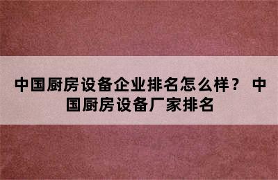 中国厨房设备企业排名怎么样？ 中国厨房设备厂家排名